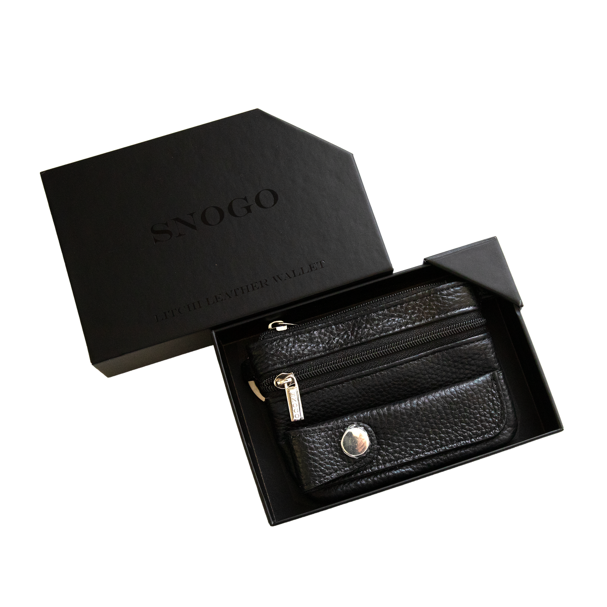 Litchi Leather 4-Pocket Wallet with Keyring