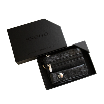 Litchi Leather 4-Pocket Wallet with Keyring
